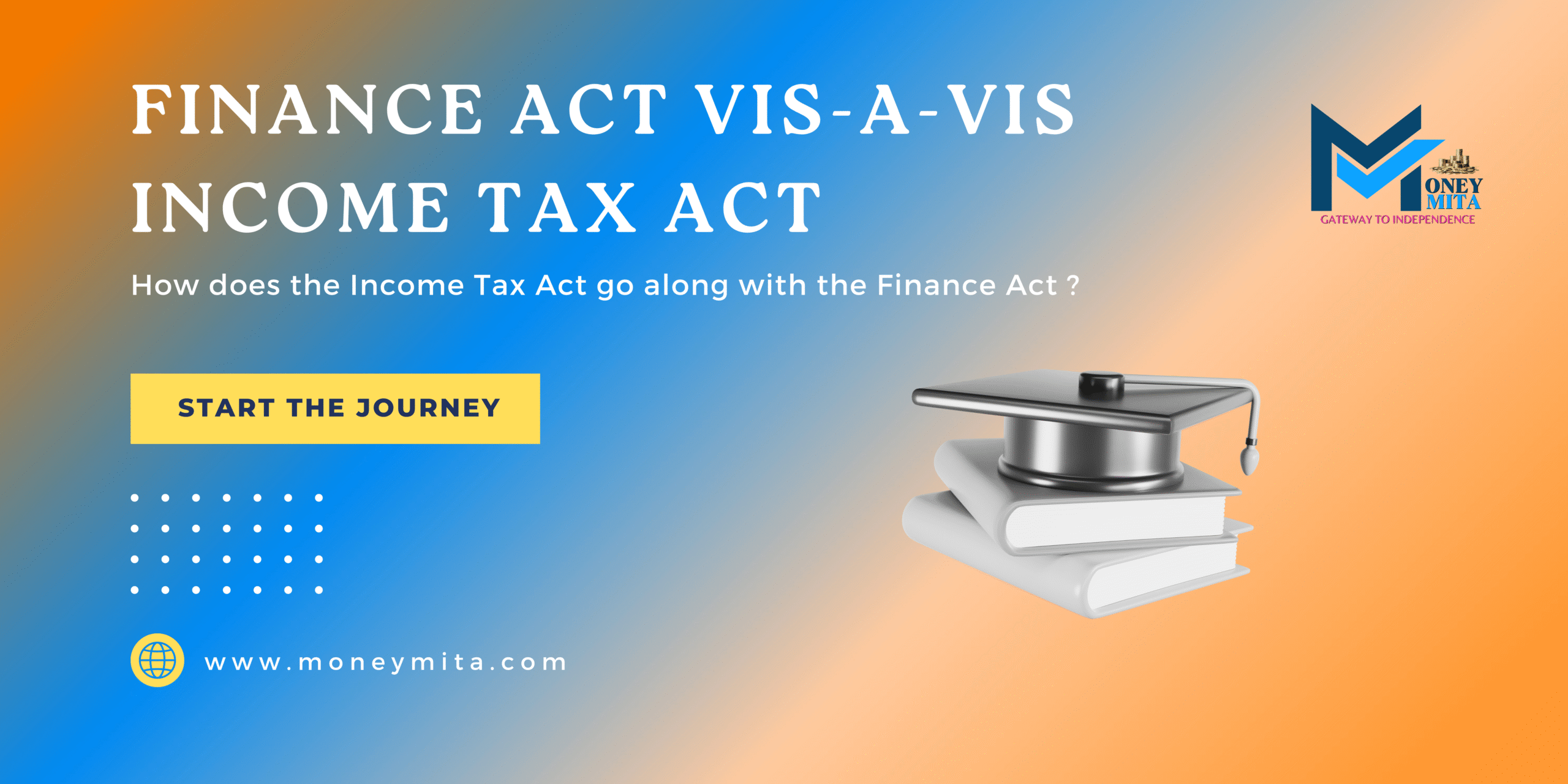 The legal hat placed beside legal books represents the Finance Act and the Income Tax Act.