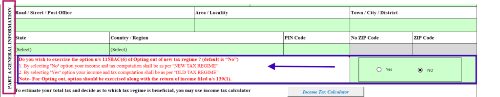 The option under Section 115BAC relates to tax computation and does not determine whether a taxpayer can file ITR-1 (Sahaj).
